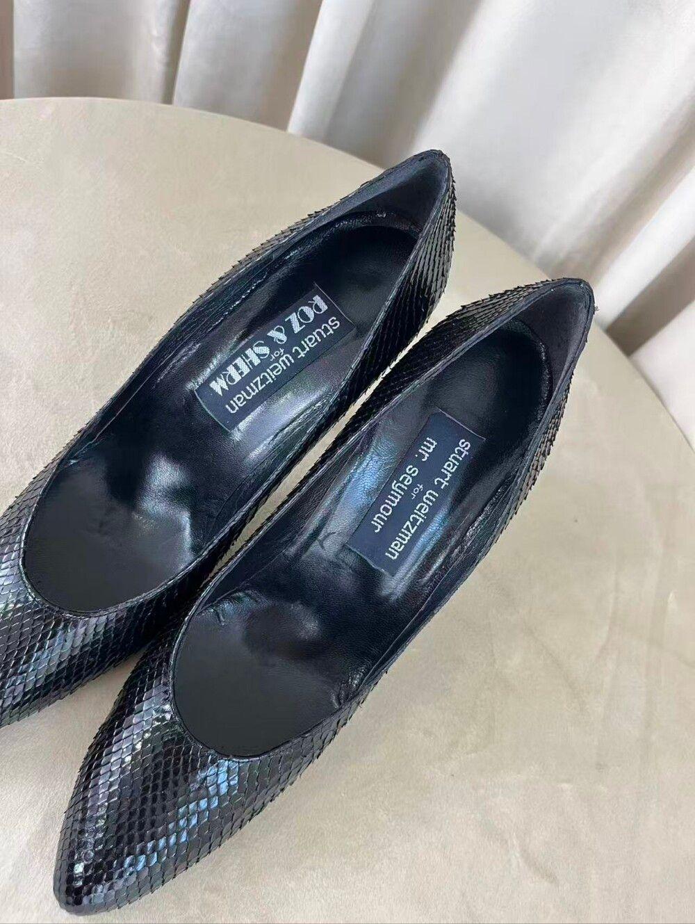 Vintage Unworn Stuart Weitzman Black Snakeskin Pointed-Toe Stiletto Pumps