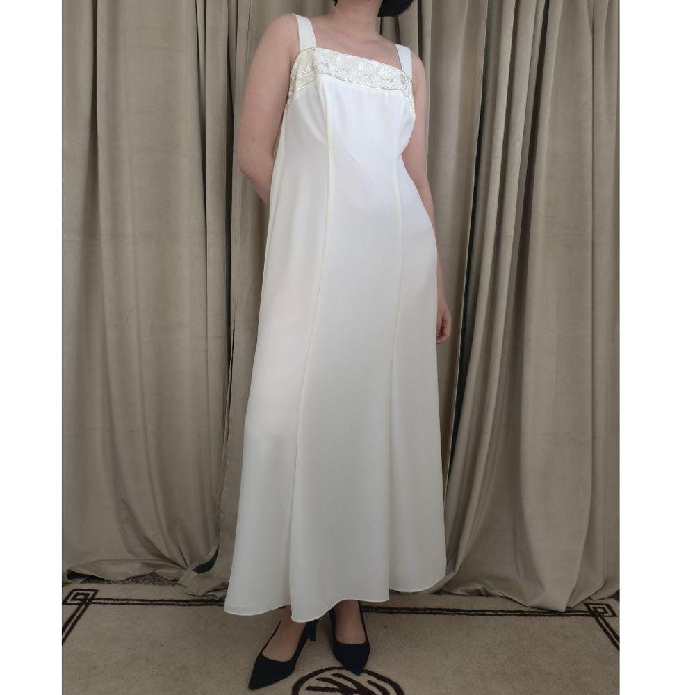 Vintage Ursula Ivory Maxi Dress with Embroidered Detailing