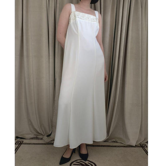 Vintage Ursula Ivory Maxi Dress with Embroidered Detailing