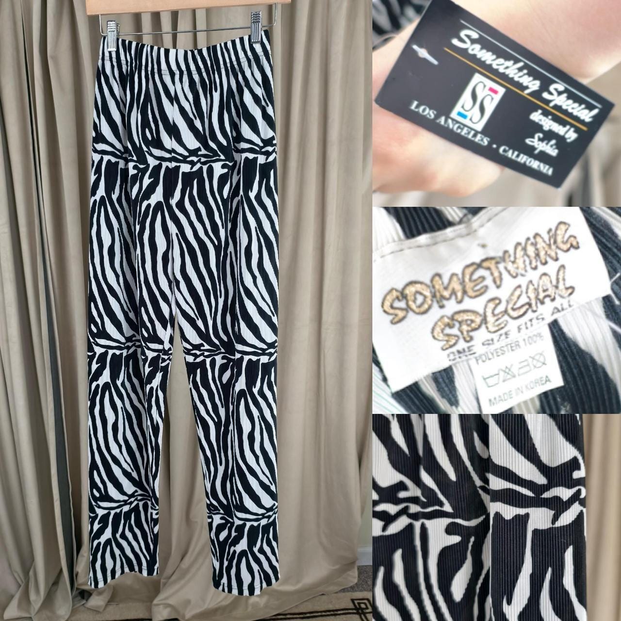 NWT Vintage Something Special Black and White Zebra Print Plisse Set