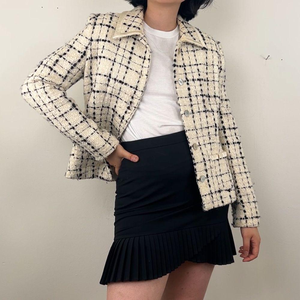 Vintage Searle Monochrome Black and White Plaid Tweed Blazer