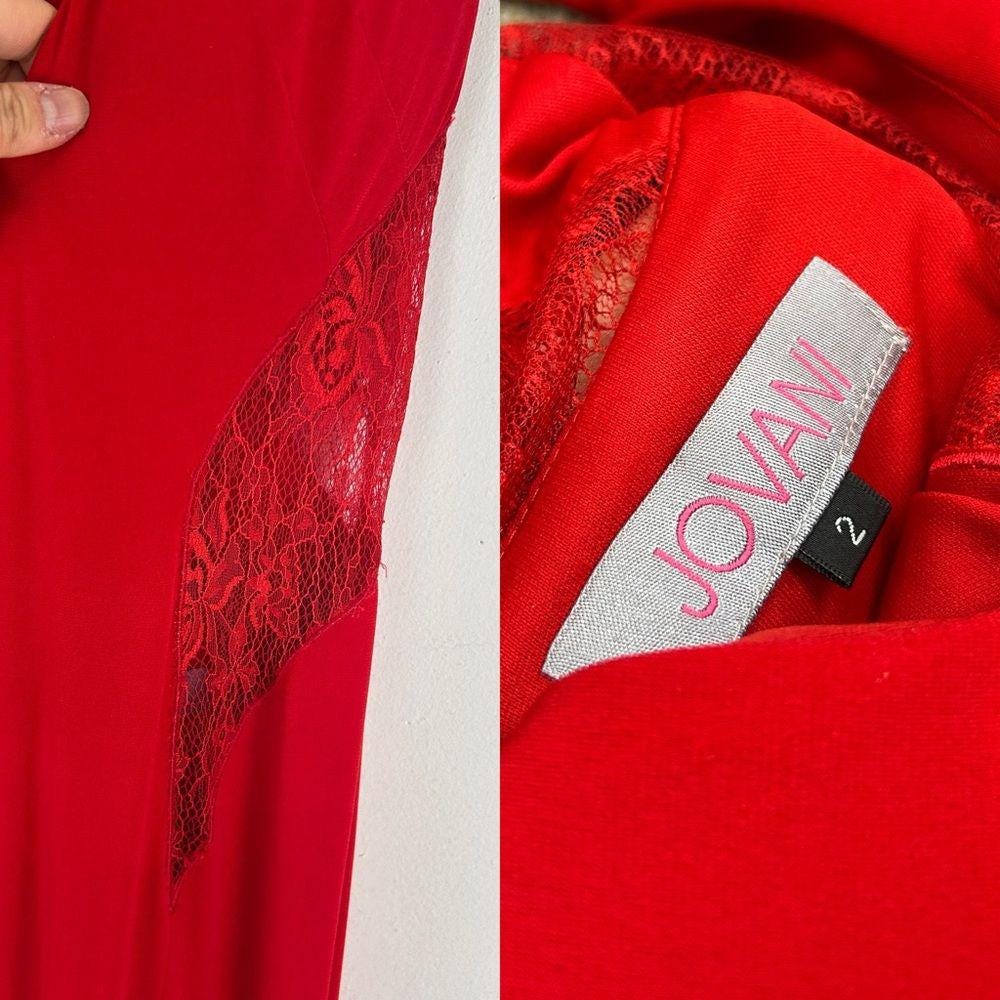 Jovani Elegant Red Evening Dress Gown with Lace Detailing