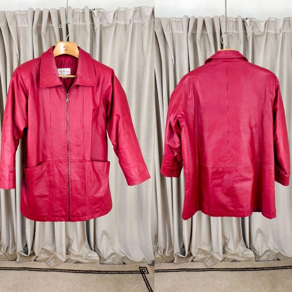 Vintage Venezia Red Genuine Leather Jacket Trench