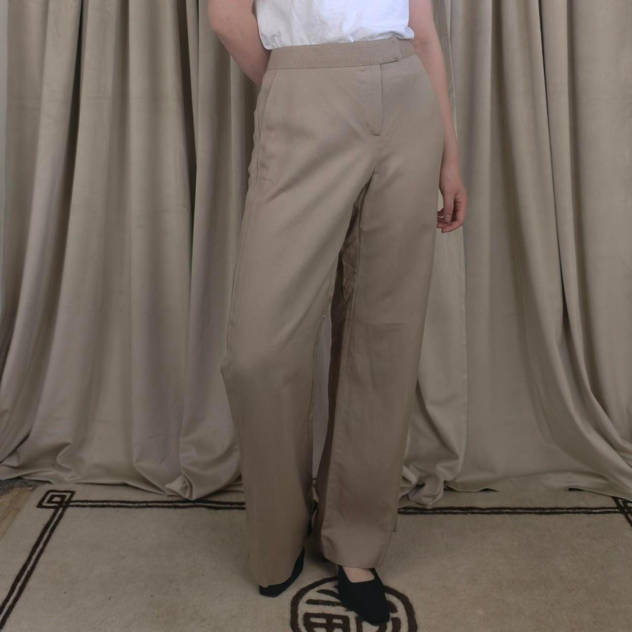 Evan Picone Tan Linen Rayon Mid-Rise Trousers