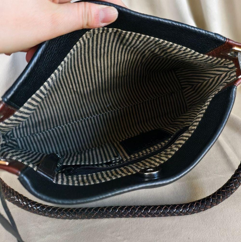 Vintage Brighton Black and Brown Two-Tone Leather Shoulder Bag