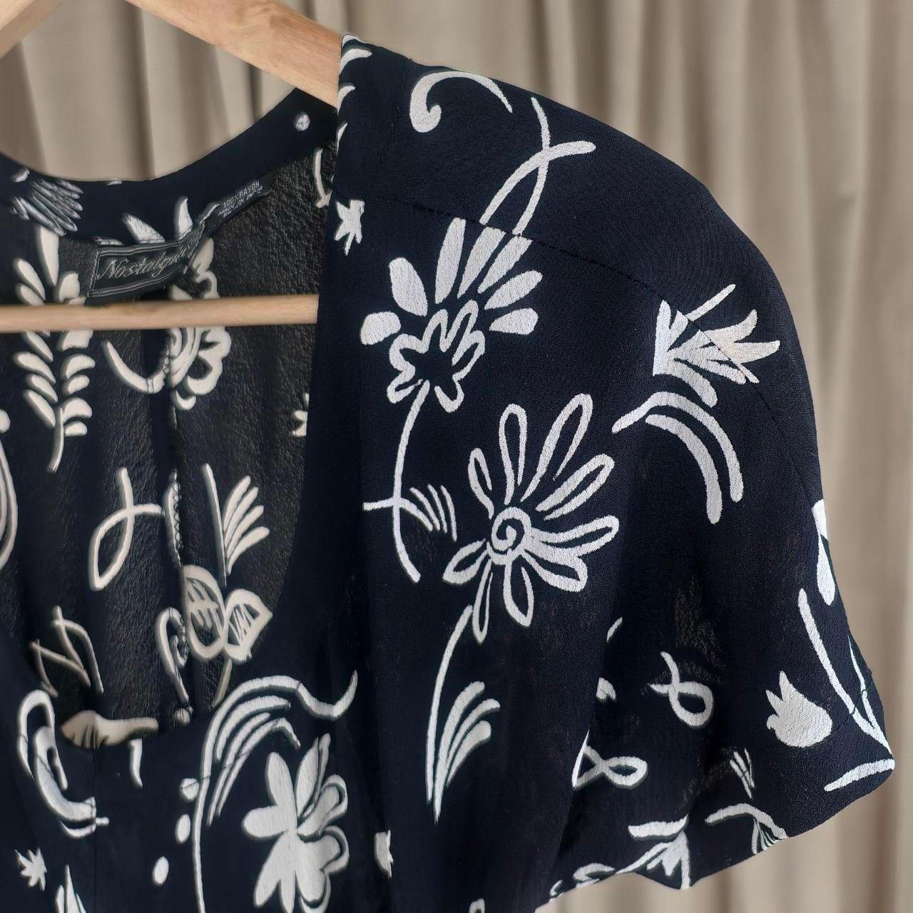 Vintage Nostalgia Black and White Doodle Floral Summer Dress