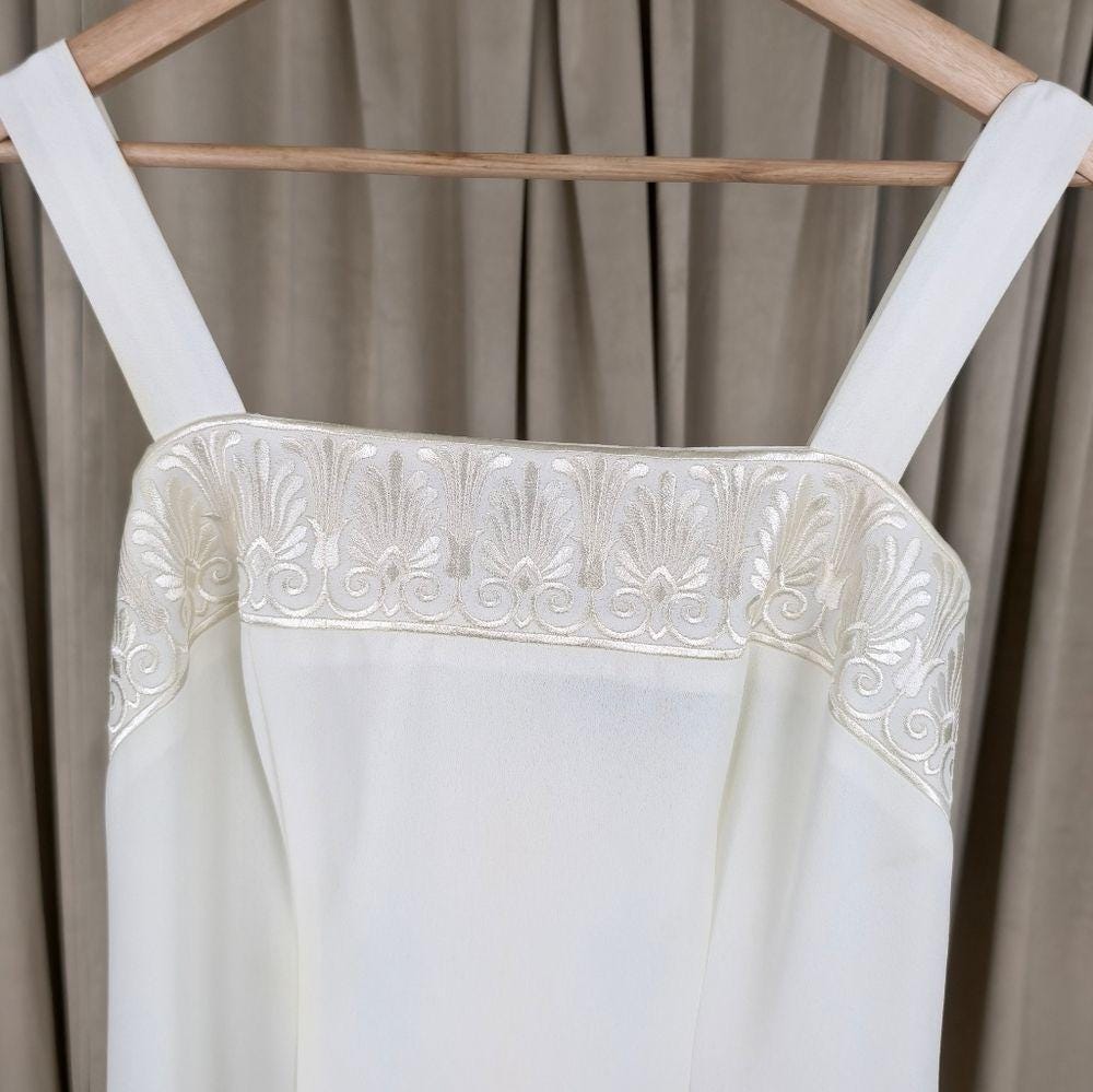 Vintage Ursula Ivory Maxi Dress with Embroidered Detailing