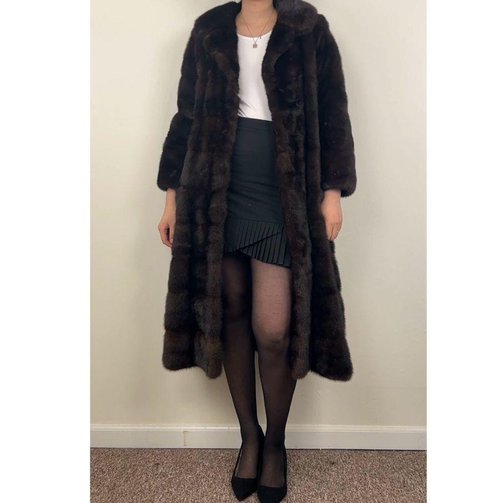Vintage Fur by Robert Detroit Dark Brown Genuine Mink Full Length Coat Overcoat