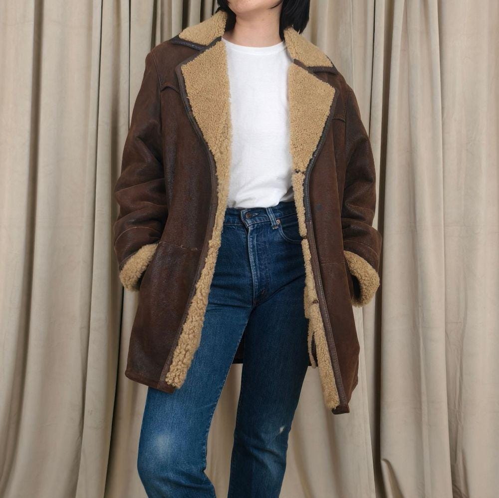 Vintage Made in Italy Brown German's Prescious Leather Shearling Coat