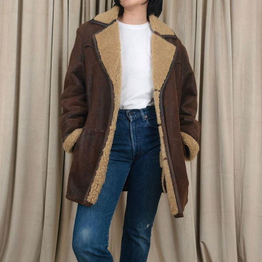 Vintage Made in Italy Brown German's Prescious Leather Shearling Coat