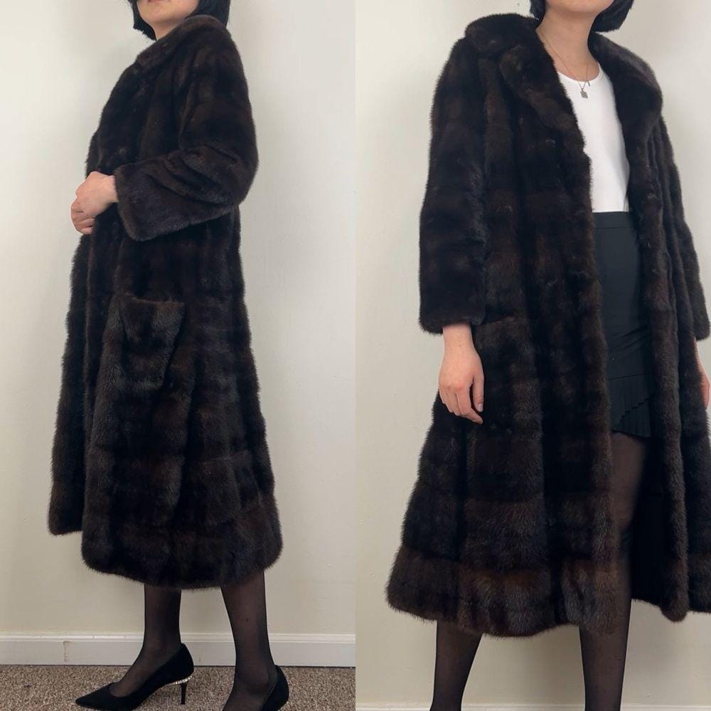 Vintage Fur by Robert Detroit Dark Brown Genuine Mink Full Length Coat Overcoat
