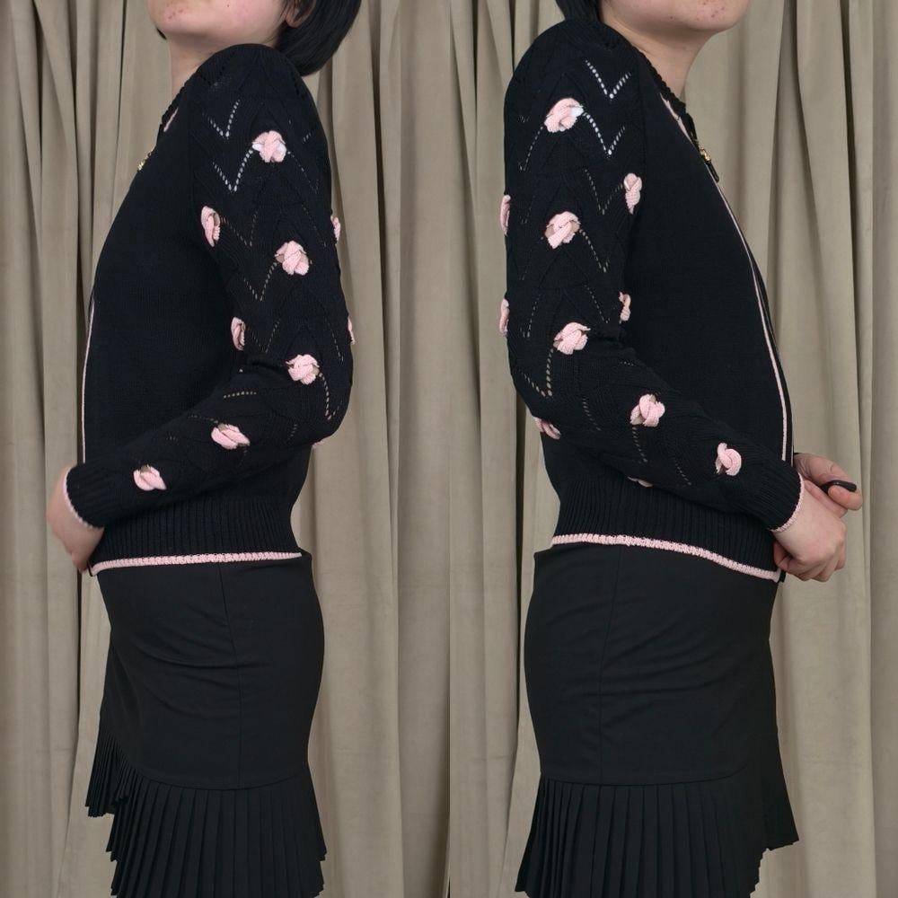 St. John Collection Black Zip Up Cardigan with Pink Details