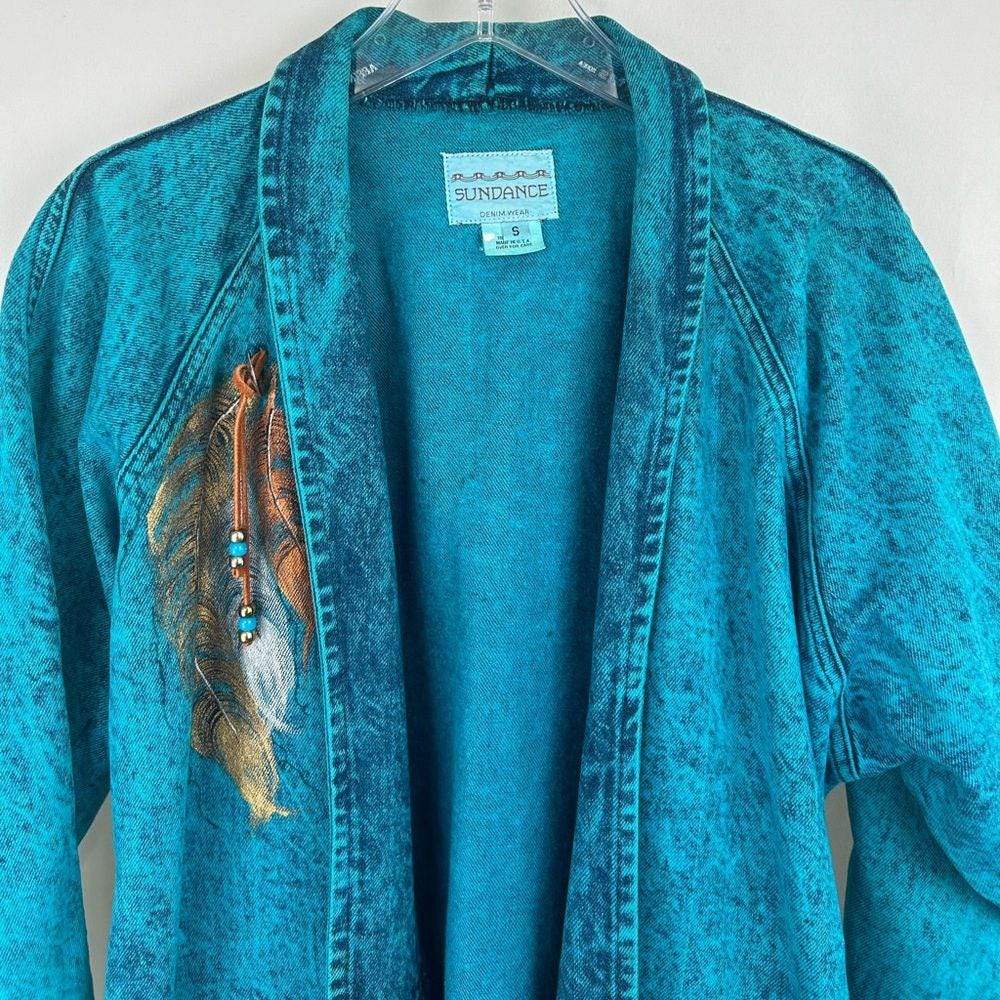 RARE! Vintage Sundance Hand Painted Indigenous Tribal Denim Long Jacket
