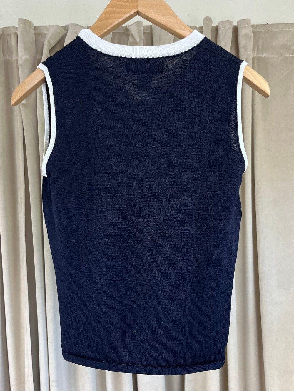 Vintage Bloomingdale's Knit Navy Sleeveless Top and Pants Set