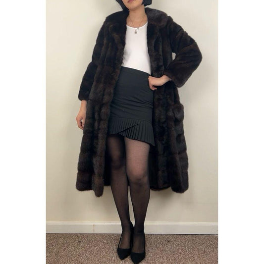 Vintage Fur by Robert Detroit Dark Brown Genuine Mink Full Length Coat Overcoat