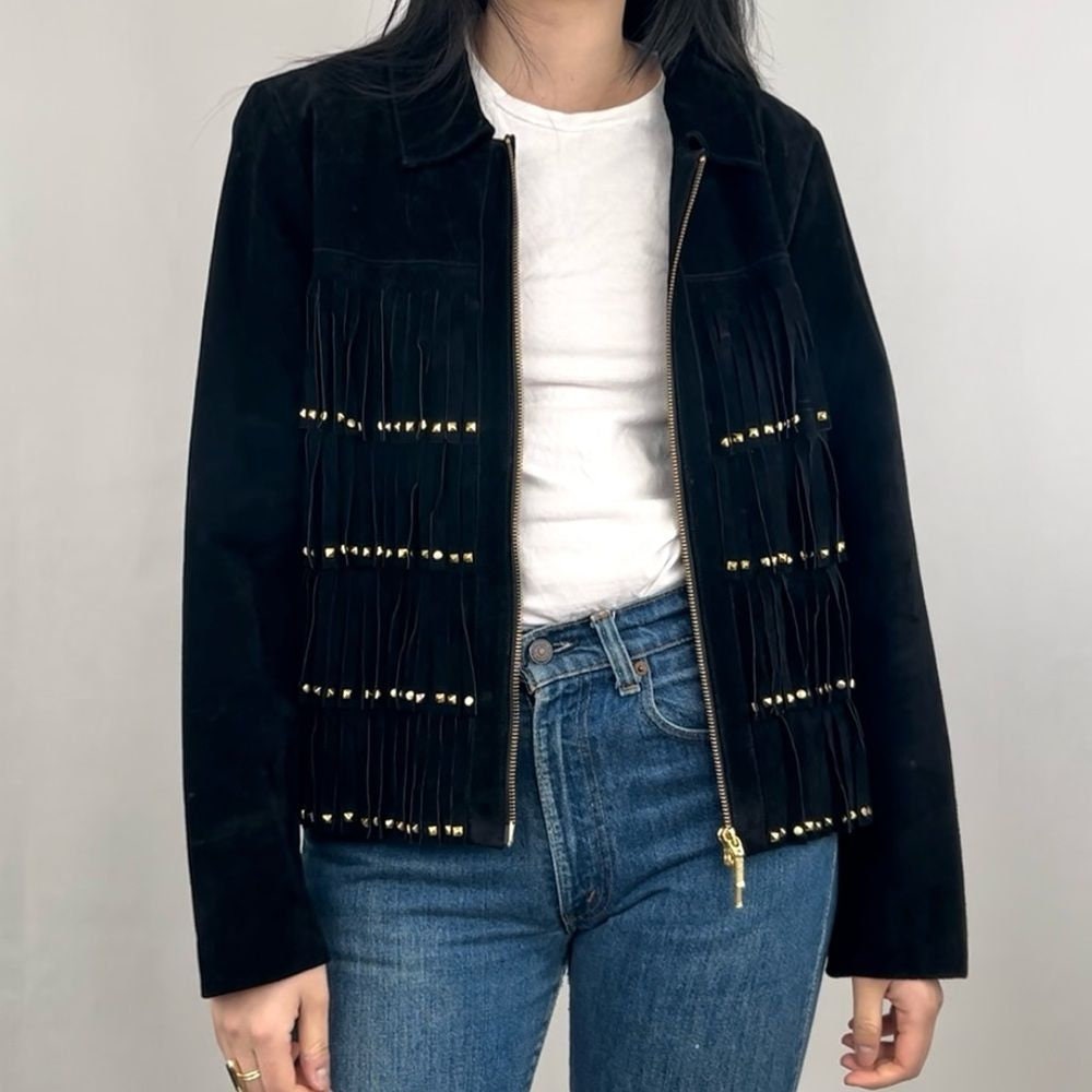 Vintage Berek Black Suede Fringed Leather Jacket