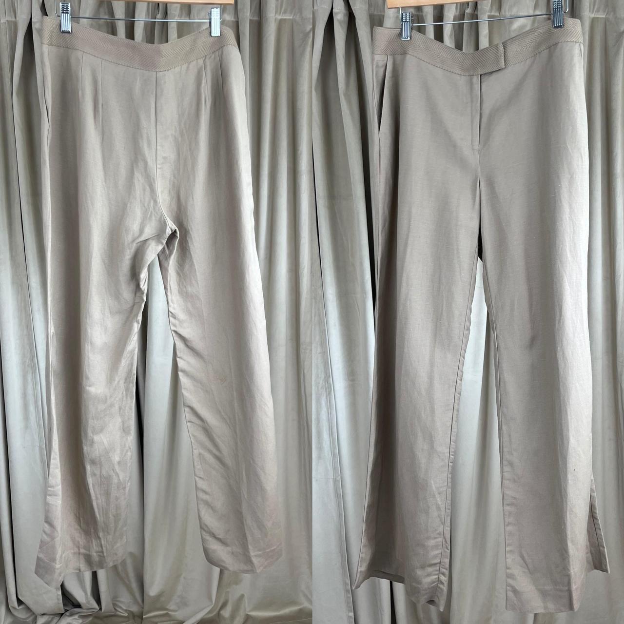 Evan Picone Tan Linen Rayon Mid-Rise Trousers