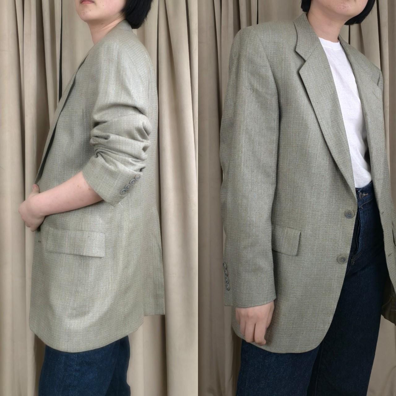 Vintage Silfino 90s Boyfriend Oversized Silk Green Grey Blazer