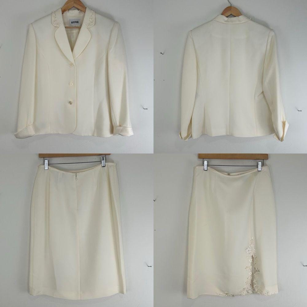 Vintage 90s Kasper Cream Bridal Skirt and Blazer Suit