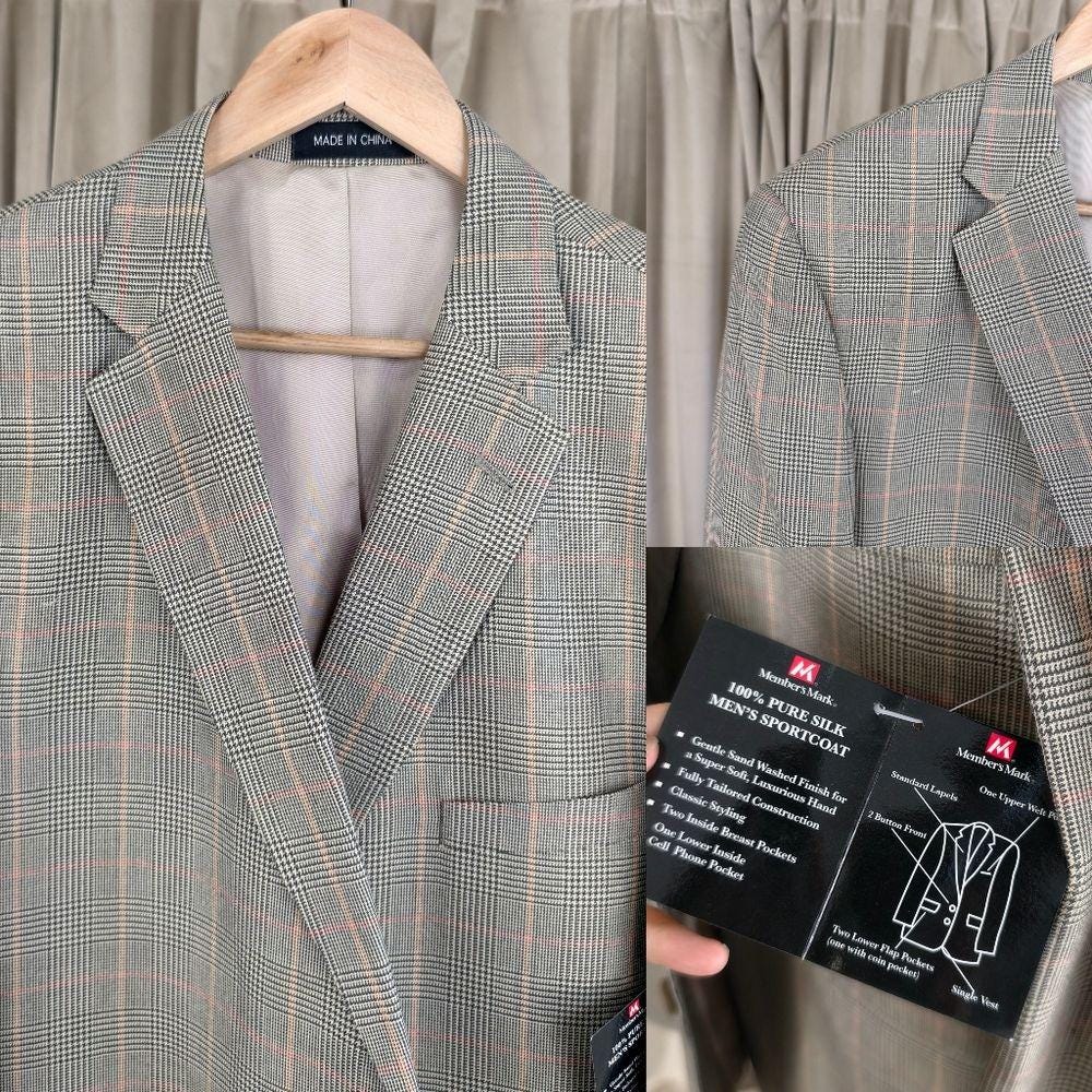 Vintage Classic Boyfriend Silk Blazer in Gray Plaid