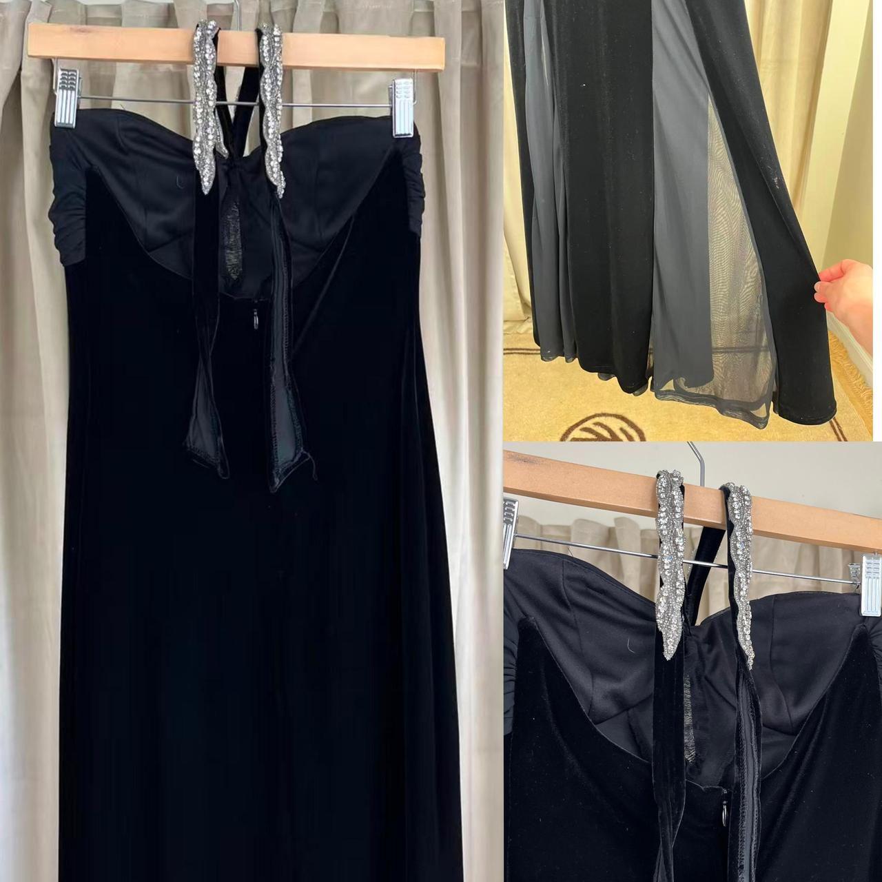Betsy & Adam Black Velvet Halter Neck Maxi Dress Prom Gown