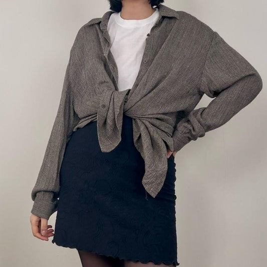Eileen Fisher Grey Mixed Thread Oversized Linen Blend Shirt