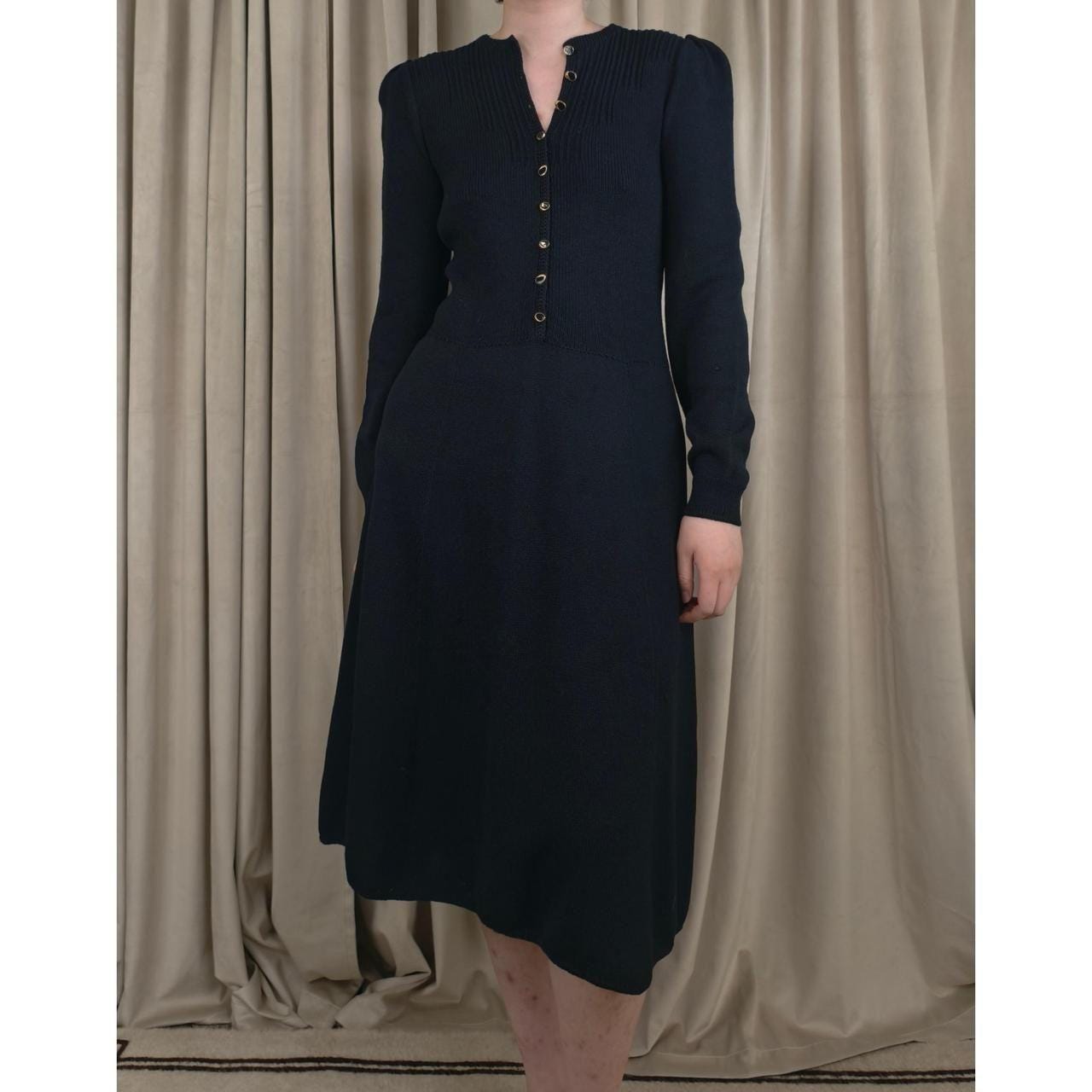 Vintage 80s St. John Black Knit Sweater Dress