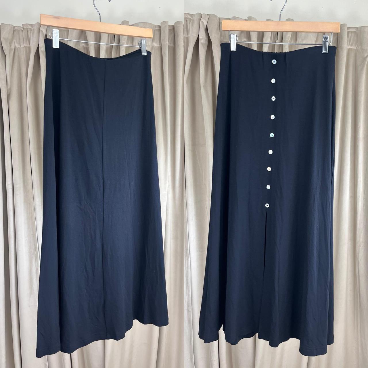 Vintage Carole Little Rayon Black Midi Button Front Skirt