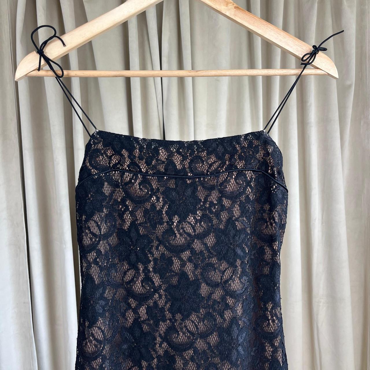 Vintage Black Lace Slip Drop Waist Dress with Spaghetti Straps