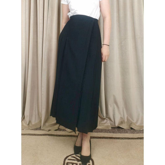 Vintage Cortland Collection Black Wool Pleated Wrap Skirt