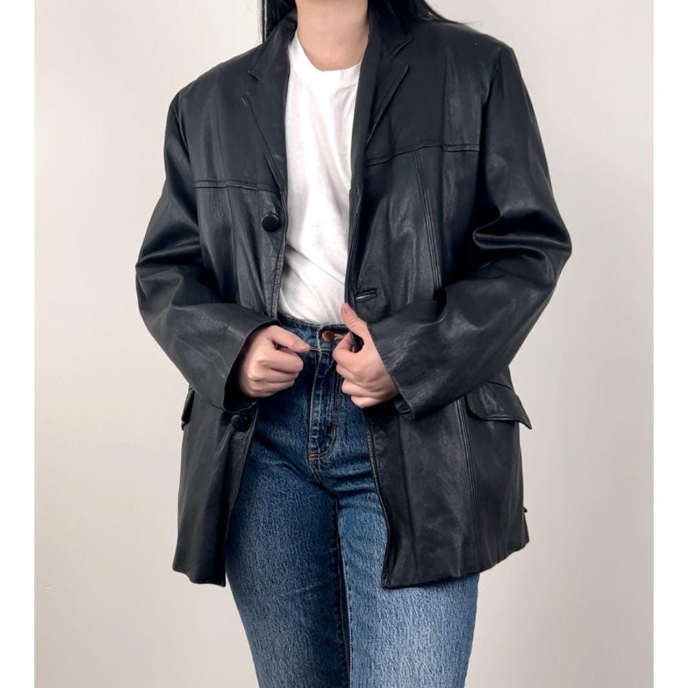 Vintage Black Genuine Leather Jacket with Detachable Faux Fur Lining