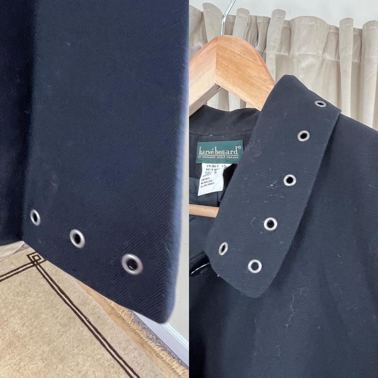 Vintage Harve Benard Black Wool Trench Coat with Eyelets
