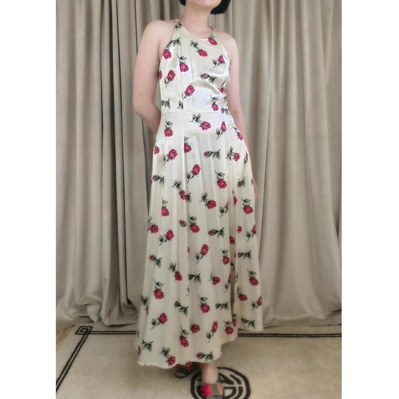 Vintage 90s Fredericks of Hollywood Rose Print Halter Maxi Dress