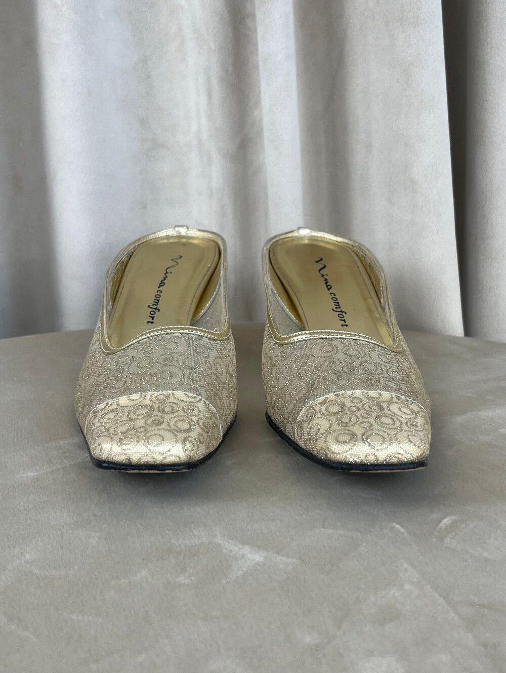 Vintage Mina Metallic Sheer Champagne-Gold Slip On Mules
