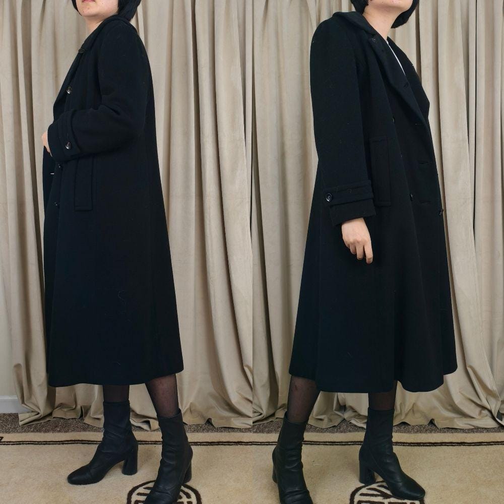 Vintage Brywood Black Double-Breasted Wool Coat