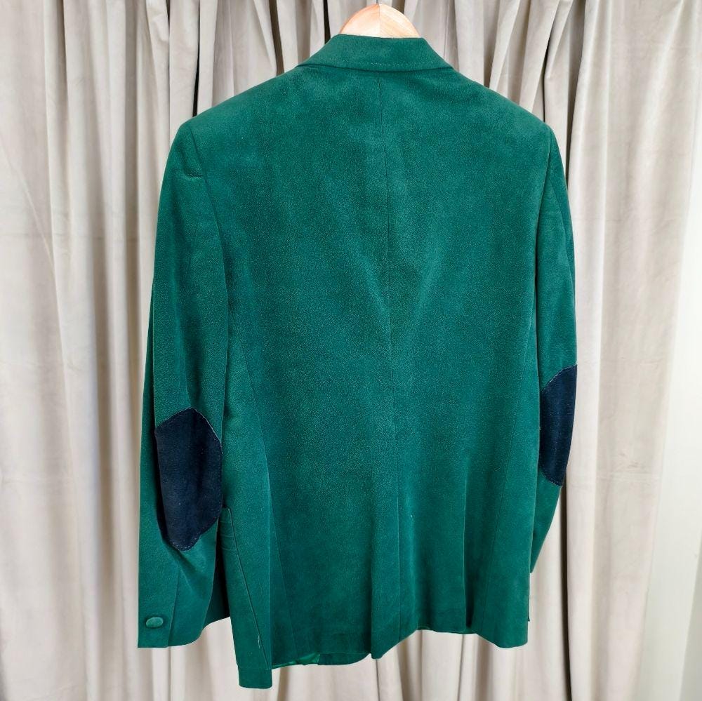 Vintage Klein Ultrasuede Green Boyfriend Blazer with Unique Stitching