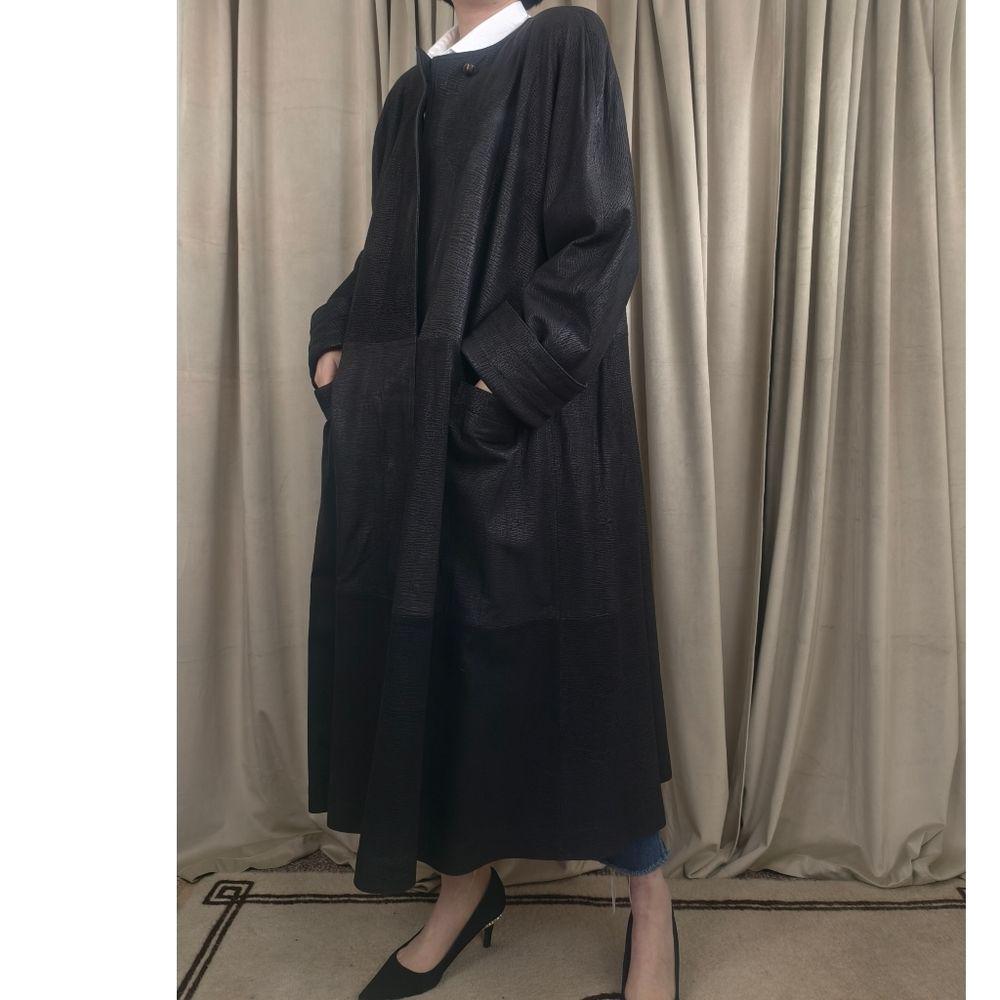 Vintage Mario Valentino Black Full Length Leather Trench Coat Dress