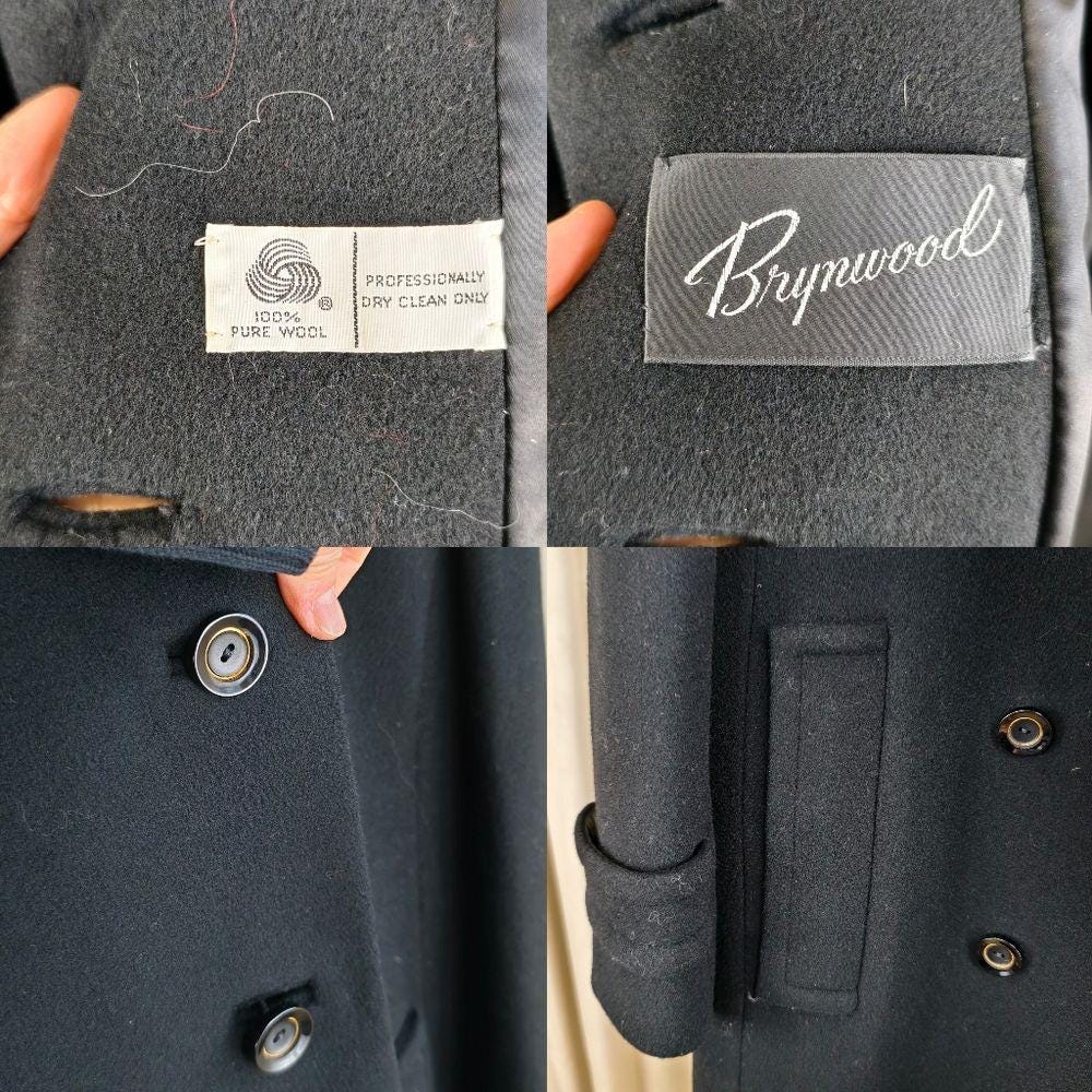 Vintage Brywood Black Double-Breasted Wool Coat