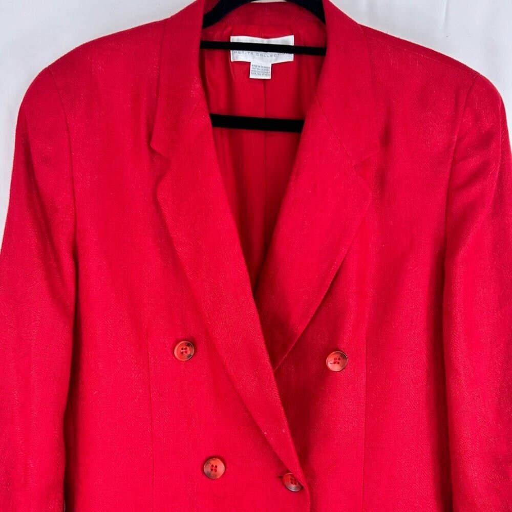 Vintage Liz Claiborne Pertitte Red 100% Linen Double Breasted Blazer