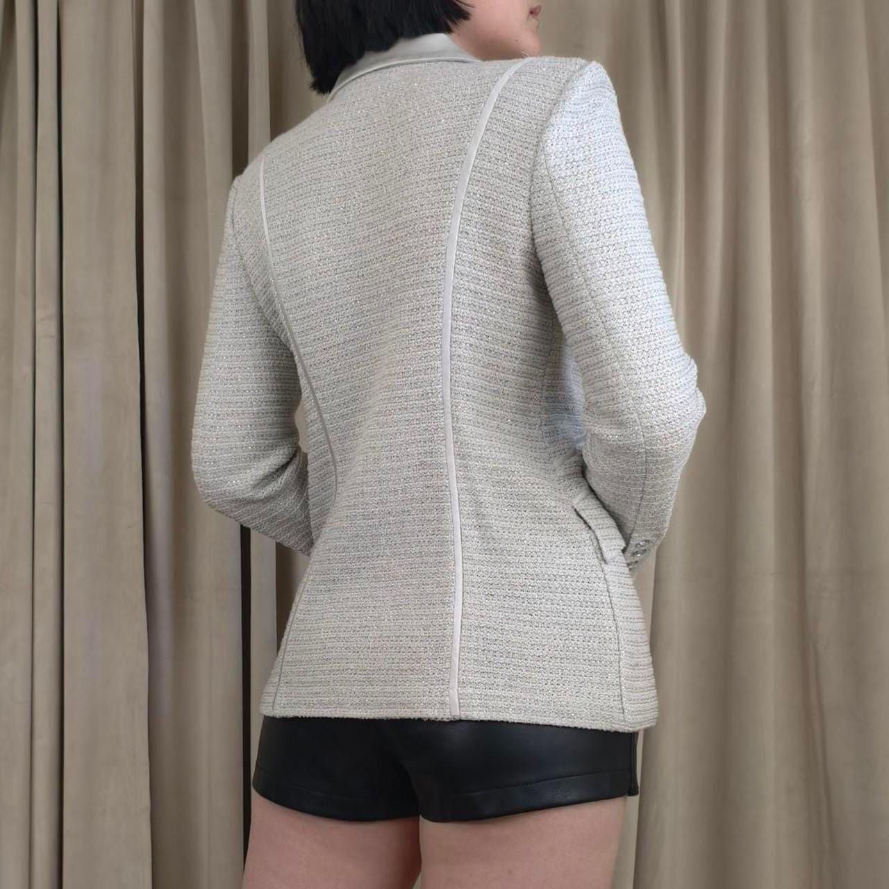 St. John Evening Silver Grey Knit Blazer Tailored Jacket