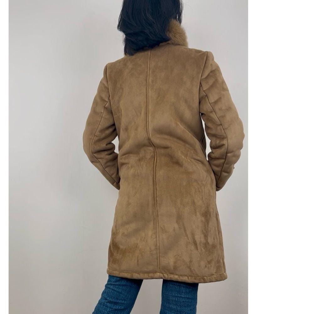 Vintage Brown Tan Dana Buchman Faux Fur Shearling Coat with Fur Collar