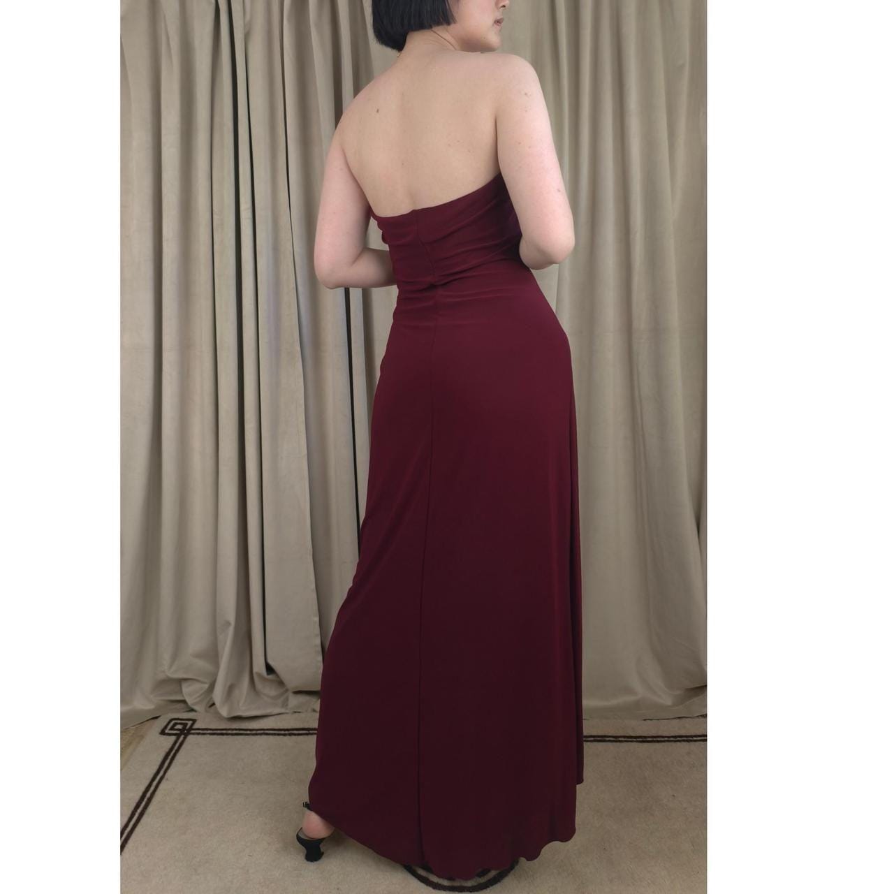 Vintage Burgundy Strapless Maxi dress with Sequin Detailing