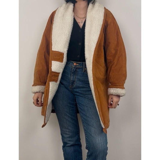 Vintage Suede Brown Genuine Leather Sherpa Coat