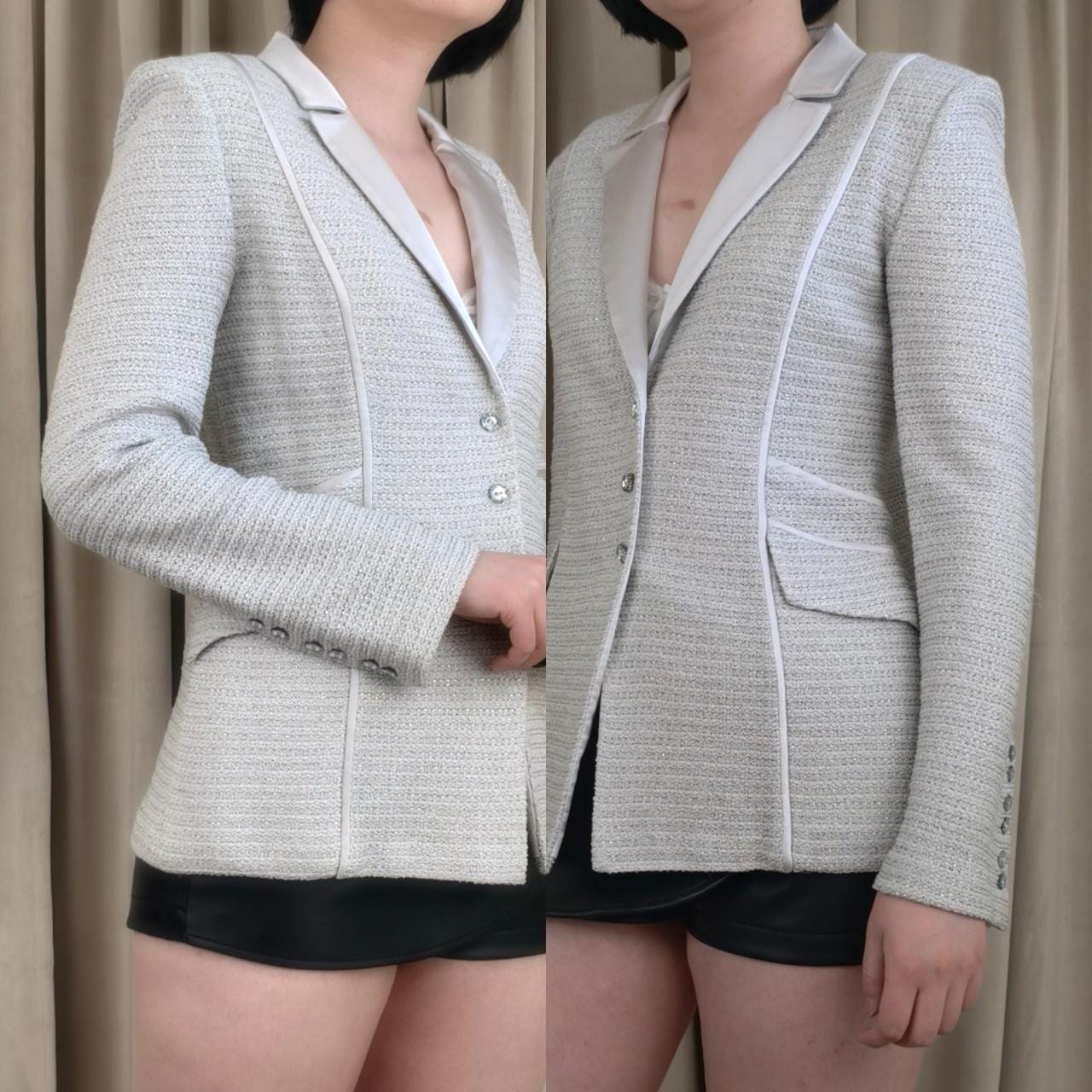 St. John Evening Silver Grey Knit Blazer Tailored Jacket