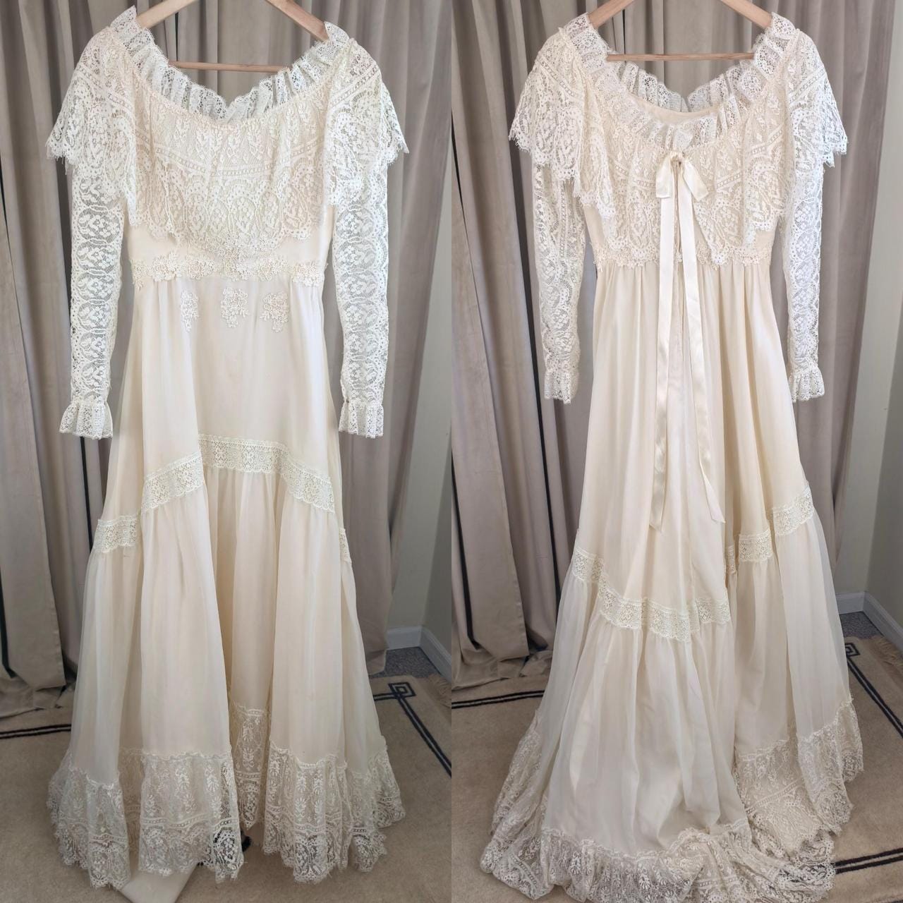 Vintage Victorian Lace Off-the-Shoulder Wedding Gown