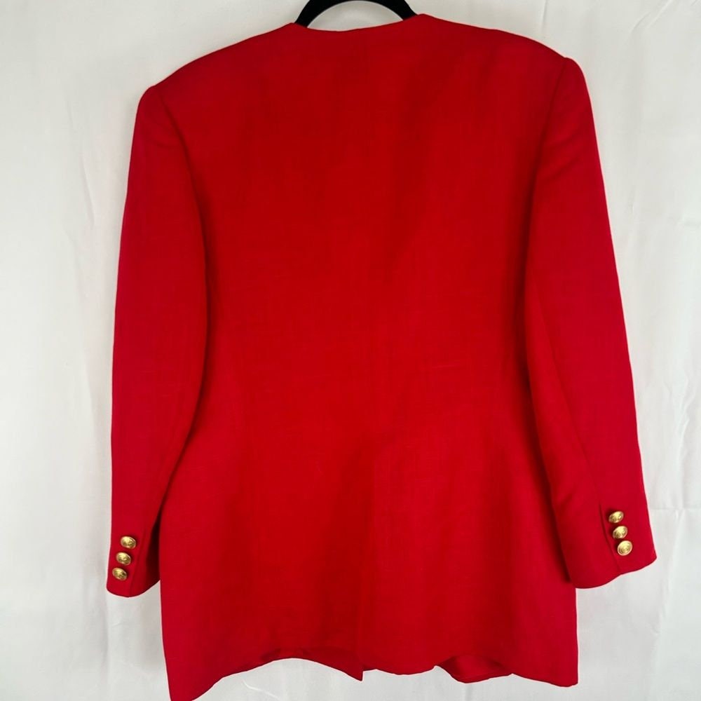 Vintage Collectible Gold Bright Red Linen Blend V Neck Blazer