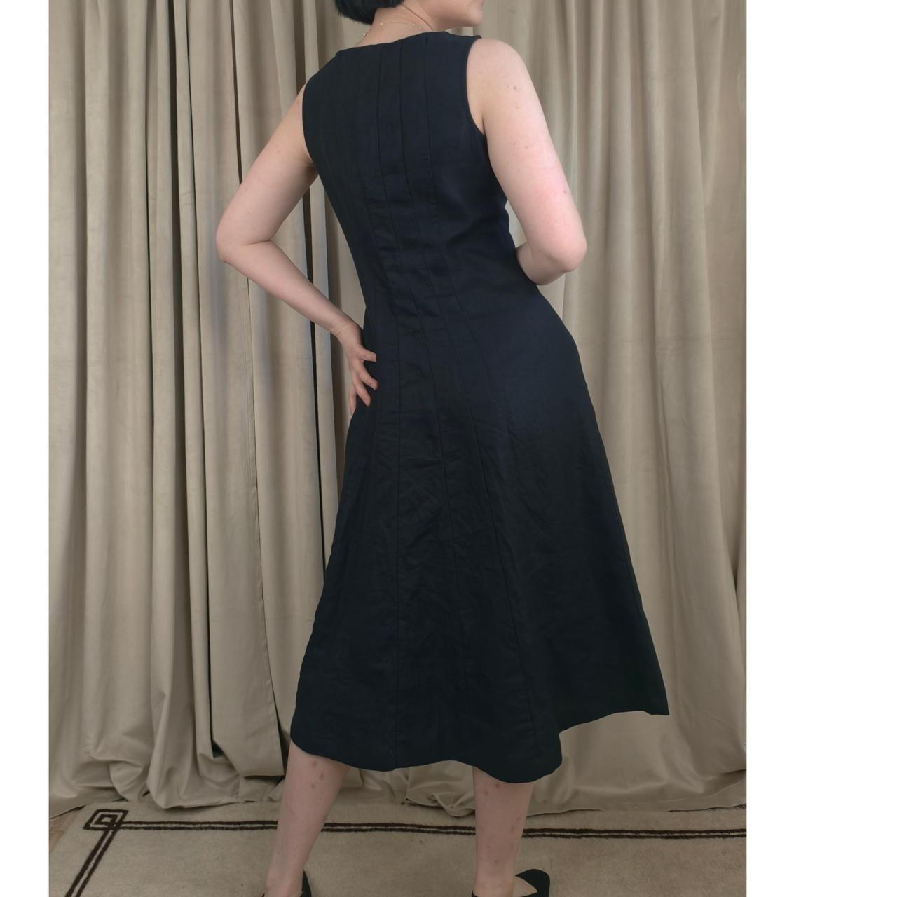 J.Jill Black Linen Midi Dress with Pleated Bodice and Flared Skirt