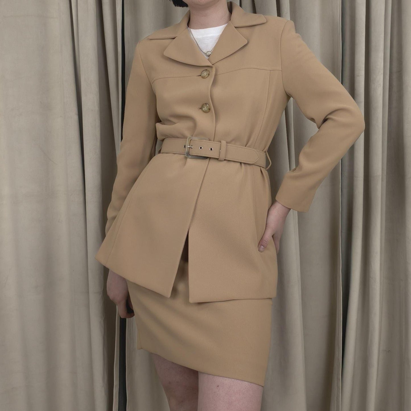 Vintage Tahari Tan Peach Skirt Suit with Belt