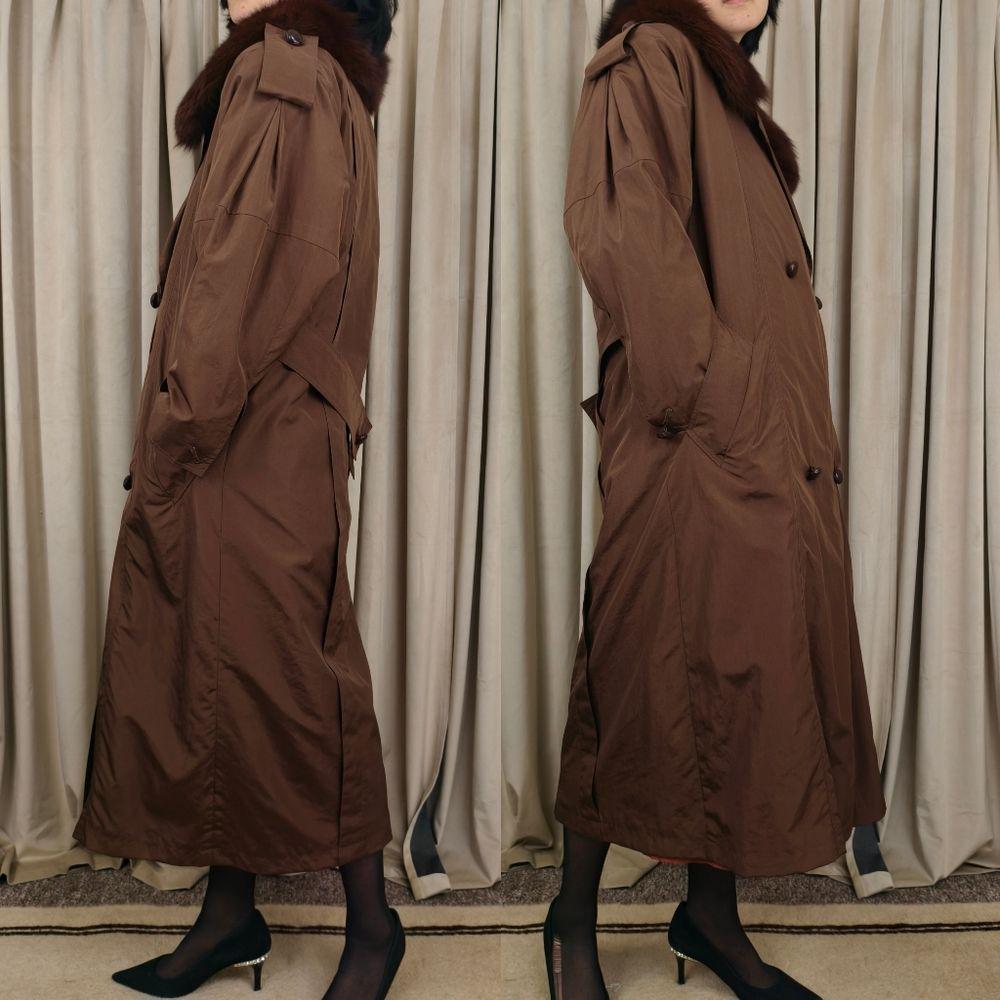 Vintage Bronze Brown Fur-Trimmed and Lined Full Length Trench Coat
