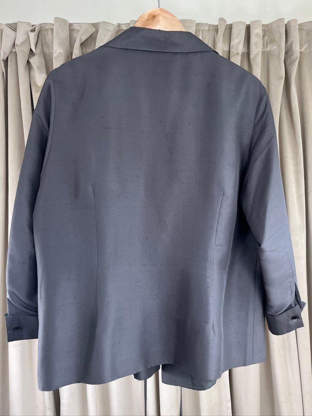 Vintage Grey Silk Shantung Wrap Blouse Shacket